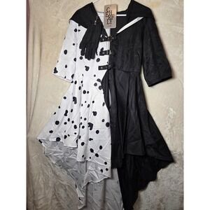 Cherfly Cruella De Vil Costume Dress Women Medium Black White Dalmatian Cosplay